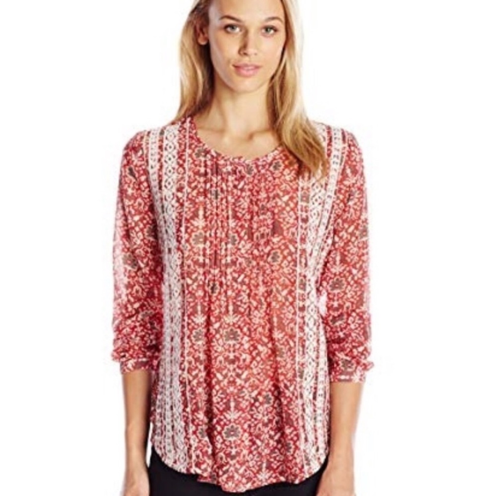 🆕 Lucky Brand Floral Boho Blouse (Regular Red & Cream Color) 🆕